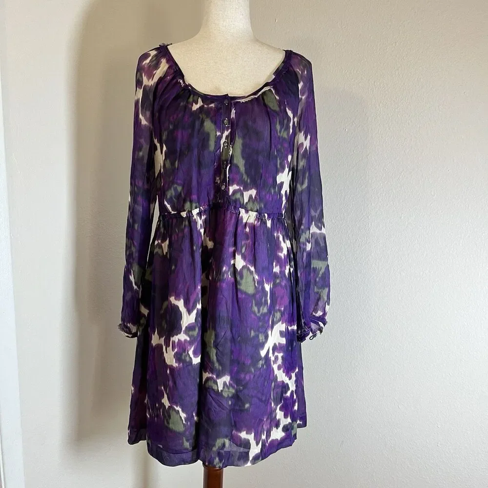 J. Crew Maisie Purple Floral Silk Abstract Long Sleeve Dress Sz 4 Casual Career